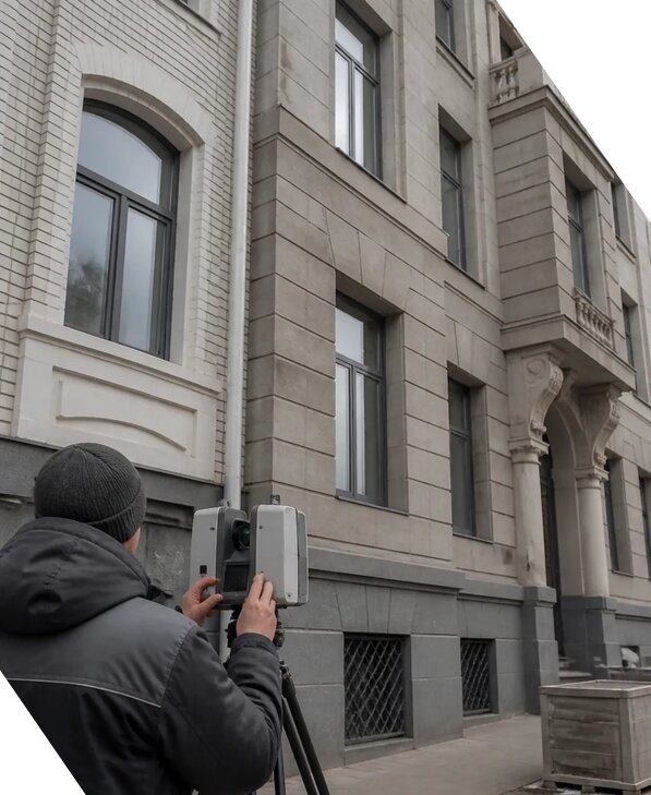 Лазерное сканирование фасадов зданий для обследования в Беслане